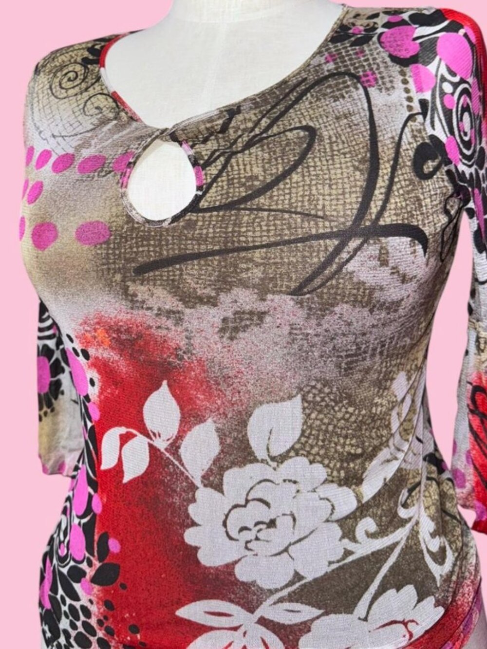 Lynn Ritchie Abstract Pink 3/4 Sleeve Top
